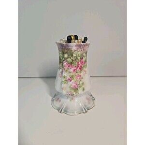 Antique Victorian Hatpin Holder With  15 Pins. Porcelain Marked Royal Vienna